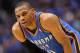 DALLAS, TX - MAY 25: Russell Westbrook #0 of the Oklahoma City Thunder looks on in the first half while taking on the Dallas Mavericks in Game Five of the Western Conference Finals during the 2011 NBA Playoffs at American Airlines Center on May 25, 2011 in Dallas, Texas. NOTE TO USER: User expressly acknowledges and agrees that, by downloading and or using this photograph, User is consenting to the terms and conditions of the Getty Images License Agreement. (Photo by Ronald Martinez/Getty Images)