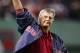 BOSTON - OCTOBER 23: Boston Red Sox hall of famer Carl Yastrzemski waves to the crowd after throwing out the first pitch before game one of the World Series between the St. Louis Cardinals and the Red Sox on October 23, 2004 at Fenway Park in Boston, Massachusetts. (Photo by Jed Jacobsohn/Getty Images)