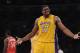 LOS ANGELES, CA - APRIL 06: Andrew Bynum #17 of the Los Angeles Lakers reacts for a foul call against the Houston Rockets at Staples Center on April 6, 2012 in Los Angeles, California. NOTE TO USER: User expressly acknowledges and agrees that, by downloading and or using this photograph, User is consenting to the terms and conditions of the Getty Images License Agreement. (Photo by Harry How/Getty Images)