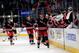 Marian Gaborik and his team celebrate a goal against the Boston Bruins.