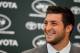 FLORHAM PARK, NJ - MARCH 26: Quarterback Tim Tebow addresses the media as he is introduced as a New York Jet at the Atlantic Health Jets Training Center on March 26, 2012 in Florham Park, New Jersey. Tebow, traded from the Denver Broncos last week, will be the team's backup quarterback according to Jets head coach Rex Ryan. Tebow, the 2007 Heisman Trophy winner, started 11 games in 2011 for Denver and finished with a 7-4 record as a starter. He led the Broncos to a playoff overtime win against the Pittsburgh Steelers in the first round before eventually losing to the New England Patriots in the next round. (Photo by Mike Stobe/Getty Images)