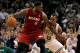 BOSTON - FEBRUARY 13: LeBron James #6 of the Miami Heat battles Rajon Rondo #9 of the Boston Celtics ffor control of the ball at TD Garden on February 13, 2011 in Boston, Massachusetts. NOTE TO USER: User expressly acknowledges and agrees that, by downloading and/or using this Photograph, user is consenting to the terms and conditions of the Getty Images License Agreement. (Photo by Jim Rogash/ Getty Images)