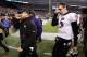 FOXBORO, MA - JANUARY 22: Joe Flacco #5 of the Baltimore Ravens and head coach John Harbaugh walk off the field after losing to the New England Patriots in the AFC Championship Game at Gillette Stadium on January 22, 2012 in Foxboro, Massachusetts. The New England Patriots defeated the Baltimore Ravens 20-23. (Photo by Rob Carr/Getty Images)