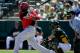 PHOENIX, AZ - MARCH 10: Brandon Phillips #4 of the Cincinnati Reds plays in the spring training baseball game against the Oakland Athletics at the Phoenix Municipal Stadium on March 10, 2012 in Phoenix, Arizona. (Photo by Kevork Djansezian/Getty Images)