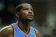 INDIANAPOLIS, IN - APRIL 06: Kevin Durant #35 of the Oklahoma City Thunder watches a free throw during the NBA game against the Indiana Pacers at Bankers Life Fieldhouse on April 6, 2012 in Indianapolis, Indiana. NOTE TO USER: User expressly acknowledges and agrees that, by downloading and or using this photograph, User is consenting to the terms and conditions of the Getty Images License Agreement. (Photo by Andy Lyons/Getty Images)