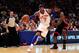 NEW YORK, NY - APRIL 15: (L) Carmelo Anthony #7 of the New York Knicks drives against (R) LeBron James #6 of the Miami Heat at Madison Square Garden on April 15, 2012 in New York City. NOTE TO USER: User expressly acknowledges and agrees that, by downloading and/or using this Photograph, user is consenting to the terms and conditions of the Getty Images License Agreement. (Photo by Chris Trotman/Getty Images)