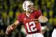 STANFORD, CA - NOVEMBER 12: Andrew Luck #12 of the Stanford Cardinal drops back to pass against the Oregon Ducks at Stanford Stadium on November 12, 2011 in Stanford, California. (Photo by Thearon W. Henderson/Getty Images)