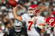 OAKLAND, CA - OCTOBER 23: Quarterback Matt Cassel #7 of the Kansas City Chiefs throws against the Oakland Raiders in the third quarter on October 23, 2011 at O.co Coliseum in Oakland, California. The Chiefs won 28-0. (Photo by Brian Bahr/Getty Images)