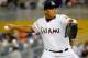 MIAMI, FL - APRIL 14: Carlos Zambrano #38 of the Miami Marlins pitches during a game against the Houston Astros at Marlins Park on April 14, 2012 in Miami, Florida. (Photo by Mike Ehrmann/Getty Images)