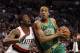 BOSTON, MA - MARCH 09: Avery Bradley #0 of the Boston Celtics drives past Wesley Matthews #2 of the Portland Trail Blazers on March 9, 2012 at TD Garden in Boston, Massachusetts. NOTE TO USER: User expressly acknowledges and agrees that, by downloading and or using this photograph, User is consenting to the terms and conditions of the Getty Images License Agreement. (Photo by Elsa/Getty Images)