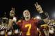 LOS ANGELES, CA - NOVEMBER 26: Quarterback Matt Barkley #7 of the USC Trojans celebrates following the game against the UCLA Bruins at Los Angeles Memorial Coliseum on November 26, 2011 in Los Angeles, California. USC defeated UCLA 50-0. (Photo by Jeff Gross/Getty Images)