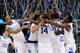 NEW ORLEANS, LA - APRIL 02: The Kentucky Wildcats celebrate after defeating the Kansas Jayhawks 67-59 in the National Championship Game of the 2012 NCAA Division I Men's Basketball Tournament at the Mercedes-Benz Superdome on April 2, 2012 in New Orleans, Louisiana. (Photo by Jeff Gross/Getty Images)