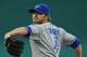 KANSAS CITY, MO - APRIL 20: Pitcher Kyle Drabek #4 of the Toronto Blue Jays pitches against the Kansas City Royals at Kauffman Stadium on April 20, 2012 in Kansas City, Missouri. The Blue Jays defeated the Royals 4-3. (Photo by Tim Umphrey/Getty Images)
