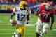 ATLANTA, GA - DECEMBER 3: Morris Claiborne #17 of the LSU Tigers returns an interception for a touchdown against the Georgia Bulldogs during the SEC Championship Game at the Georgia Dome on December 3, 2011 in Atlanta, Georgia. (Photo by Scott Cunningham/Getty Images)