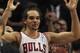 CHICAGO, IL - APRIL 26: Joakim Noah #13 of the Chicago Bulls celebrates a win against the Cleveland Cavaliers at the United Center on April 26, 2012 in Chicago, Illinois. The Bulls defeated the Cavaliers 107-75. NOTE TO USER: User expressly acknowledges and agrees that, by downloading and or using this photograph, User is consenting to the terms and conditions of the Getty Images License Agreement. (Photo by Jonathan Daniel/Getty Images)