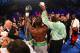 ATLANTIC CITY, NJ - APRIL 28: Chad Dawson celebrates with his corner after he was the declared the winner after a 12 round decision against Bernard Hopkins during their WBC & Ring Magazine Light Heavyweight Title fight at Boardwalk Hall Arena on April 28, 2012 in Atlantic City, New Jersey. (Photo by Al Bello/Getty Images)