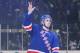 NEW YORK, NY - APRIL 28: Chris Kreider #20 of the New York Rangers waves to the crowd after being named a star of the game in their 3 to 1 win over the Washington Capitals in Game One of the Eastern Conference Semifinals during the 2012 NHL Stanley Cup Playoffs at Madison Square Garden on April 28, 2012 in New York City. (Photo by Bruce Bennett/Getty Images)