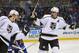 ST. LOUIS, MO - APRIL 30: Anze Kopitar #11 and Justin Williams #14 both of the Los Angeles Kings celebrate Williams' goal against the St. Louis Blues in Game Two of the Western Conference Semifinals during the 2012 NHL Stanley Cup Playoffs at the Scottrade Center on April 30, 2012 in St. Louis, Missouri. (Photo by Dilip Vishwanat/Getty Images)