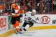 PHILADELPHIA, PA - OCTOBER 15: Justin Williams #14 of the Los Angeles Kings in action against Claude Giroux #28 of the Philadelphia Flyers on October 15, 2011 at Wells Fargo Center in Philadelphia, Pennsylvania. The Kings defeated the Flyers 3-2 in overtime. (Photo by Jim McIsaac/Getty Images)