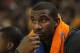 OAKLAND, CA - DECEMBER 28: Amare Stoudemire #1 of the New York Knicks sits on the bench during their game against the Golden State Warriors at Oracle Arena on December 28, 2011 in Oakland, California. NOTE TO USER: User expressly acknowledges and agrees that, by downloading and or using this photograph, User is consenting to the terms and conditions of the Getty Images License Agreement. (Photo by Ezra Shaw/Getty Images)