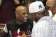 LAS VEGAS, NV - APRIL 24: Boxer Floyd Mayweather Jr. interacts with rapper Curtis '50 Cent' Jackson as Floyd trains in front of the media at Mayweather Boxing Gym on April 24, 2012 in Las Vegas, Nevada. (Photo by Jeff Bottari/Getty Images)