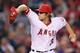 ANAHEIM, CA - APRIL 30: C.J. Wilson #33 of the Los Angeles Angels of Anaheim pitches against the Minnesota Twins in the first inning at Angel Stadium of Anaheim on April 30, 2012 in Anaheim, California. (Photo by Jeff Gross/Getty Images)