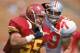 LOS ANGELES - SEPTEMBER 23: Junior Seau #55 of the University of Southern California Trojans runs on the field during the NCAA game against the Ohio State University Buckeyes at Los Angeles Memorial Coliseum on September 23, 1989 in Los Angeles, California. The USC Trojans won 42-3. (Photo by Mike Powell/Getty Images)