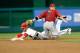 WASHINGTON, DC - MAY 02: Bryce Harper #34 of the Washington Nationals is tagged out trying to steal second base in the second inning by Aaron Hill #2 of the Arizona Diamondbacks at Nationals Park on May 2, 2012 in Washington, DC. (Photo by Greg Fiume/Getty Images)