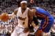 MIAMI, FL - APRIL 30: LeBron James #6 of the Miami Heat drives on Amare Stoudemire #1 of the New York Knicks during Game Two of the Eastern Conference Quarterfinals in the 2012 NBA Playoffs at American Airlines Arena on April 30, 2012 in Miami, Florida. NOTE TO USER: User expressly acknowledges and agrees that, by downloading and/or using this Photograph, User is consenting to the terms and conditions of the Getty Images License Agreement. (Photo by Mike Ehrmann/Getty Images)