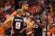 PHOENIX, AZ - MARCH 27: Tim Duncan #21, DeJuan Blair #45 and Tony Parker #9 of the San Antonio Spurs talk during the NBA game against the Phoenix Suns at US Airways Center on March 27, 2012 in Phoenix, Arizona. The Spurs defeated the Suns 107-100. NOTE TO USER: User expressly acknowledges and agrees that, by downloading and or using this photograph, User is consenting to the terms and conditions of the Getty Images License Agreement. (Photo by Christian Petersen/Getty Images)