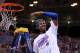 ST LOUIS, MO - MARCH 25: Thomas Robinson #0 of the Kansas Jayhawks celebrates after they won 80-67 against the North Carolina Tar Heels during the 2012 NCAA Men's Basketball Midwest Regional Final at Edward Jones Dome on March 25, 2012 in St Louis, Missouri. (Photo by Andy Lyons/Getty Images)