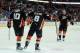 ANAHEIM, CA - FEBRUARY 26: (L-R) Corey Perry #10, Teemu Selanne #8 and Ryan Getzlaf #15 of the Anaheim Ducks celebrate Selanne's goal in the third period against the Chicago Blackhawks at Honda Center on February 26, 2012 in Anaheim, California. The Ducks defeated the Blackhawks 3-1. (Photo by Jeff Gross/Getty Images)
