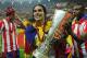 BUCHAREST, ROMANIA - MAY 09: Radamel Falcao of Atletico Madrid holds the trophy at the end of the UEFA Europa League Final between Atletico Madrid and Athletic Bilbao at the National Arena on May 9, 2012 in Bucharest, Romania. (Photo by Michael Regan/Getty Images)