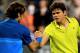 INDIAN WELLS, CA - MARCH 13: Roger Federer of Switzerland is congratulated by Milos Raonic of Canada after their match during the BNP Paribas Open at the Indian Wells Tennis Garden on March 13, 2012 in Indian Wells, California. (Photo by Matthew Stockman/Getty Images)