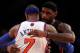 NEW YORK, NY - MAY 06: LeBron James #6 of the Miami Heat greets Carmelo Anthony #7 of the New York Knicks prior to the opening tip-off of Game Four of the Eastern Conference Quarterfinals in the 2012 NBA Playoffs on May 6, 2012 at Madison Square Garden in New York City. NOTE TO USER: User expressly acknowledges and agrees that, by downloading and or using this photograph, User is consenting to the terms and conditions of the Getty Images License Agreement (Photo by Jeff Zelevansky/Getty Images)