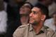 LOS ANGELES, CA - MAY 08: Boxer Amir Khan smiles as the Kiss Cam is shown on the video board during a time out as the Los Angeles Lakers take on the Denver Nuggets in Game Five of the Western Conference Quarterfinals in the 2012 NBA Playoffs on May 8, 2012 at Staples Center in Los Angeles, California. NOTE TO USER: User expressly acknowledges and agrees that, by downloading and or using this photograph, User is consenting to the terms and conditions of the Getty Images License Agreement. (Photo by Jeff Gross/Getty Images)