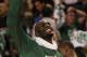 BOSTON, MA - MAY 06: Kevin Garnett #5 of the Boston Celtics reacts as he watches the big screen during a time out in Game Four of the Eastern Conference Quarterfinals against the Atlanta Hawks during the 2012 NBA Playoffs on May 6, 2012 at TD Garden in Boston, Massachusetts. NOTE TO USER: User expressly acknowledges and agrees that, by downloading and or using this photograph, User is consenting to the terms and conditions of the Getty Images License Agreement. (Photo by Jim Rogash/Getty Images)