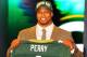 NEW YORK, NY - APRIL 26: Nick Perry from USC holds up a jersey as he stands on stage after he was selected #28 overall by the Green Bay Packers in the first round of the 2012 NFL Draft at Radio City Music Hall on April 26, 2012 in New York City. (Photo by Al Bello/Getty Images)