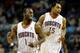CHARLOTTE, NC - JANUARY 14: Teammates Kemba Walker and Gerald Henderson #15 of the Charlotte Bobcats celebrate against the Golden State Warriors during their game at Time Warner Cable Arena on January 14, 2012 in Charlotte, North Carolina. NOTE TO USER: User expressly acknowledges and agrees that, by downloading and or using this photograph, User is consenting to the terms and conditions of the Getty Images License Agreement. (Photo by Streeter Lecka/Getty Images)