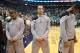SALT LAKE CITY, UT - MAY 07: (L to R) Tony Parker #9, Manu Ginobili #20 and Tim Duncan #21 of the San Antonio Spurs stand during the national anthem before Game Four of the Western Conference Quarterfinals against the Utah Jazz in the 2012 NBA Playoffs at EnergySolutions Arena on May 7, 2012 in Salt Lake City, Utah. NOTE TO USER: User expressly acknowledges and agrees that, by downloading and or using this photograph, User is consenting to the terms and conditions of the Getty Images License Agreement. (Photo by Steve Dykes/Getty Images)