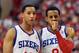 PHILADELPHIA, PA - MAY 16: Evan Turner #12 and Andre Iguodala #9 of the Philadelphia 76ers stand on the court during the game against the Boston Celtics in Game Three of the Eastern Conference Semifinals in the 2012 NBA Playoffs at the Wells Fargo Center on May 16, 2012 in Philadelphia, Pennsylvania. NOTE TO USER: User expressly acknowledges and agrees that, by downloading and or using this photograph, User is consenting to the terms and conditions of the Getty Images License Agreement. (Photo by Drew Hallowell/Getty Images)