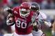 LITTLE ROCK, AR - NOVEMBER 19: Chris Gragg #80 of the Arkansas Razorbacks runs the ball after catching a pass against the Mississippi State Bulldogs at War Memorial Stadium on November 19, 2011 in Little Rock, Arkansas. (Photo by Wesley Hitt/Getty Images)