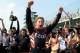 INDIANAPOLIS, IN - MAY 19: Ryan Briscoe the driver of the #2 IZOD Team Penske car celebrates after winning the pole during qualifying for the Indianapolis 500 at Indianapolis Motor Speedway on May 19, 2012 in Indianapolis, Indiana. (Photo by Andy Lyons/Getty Images)