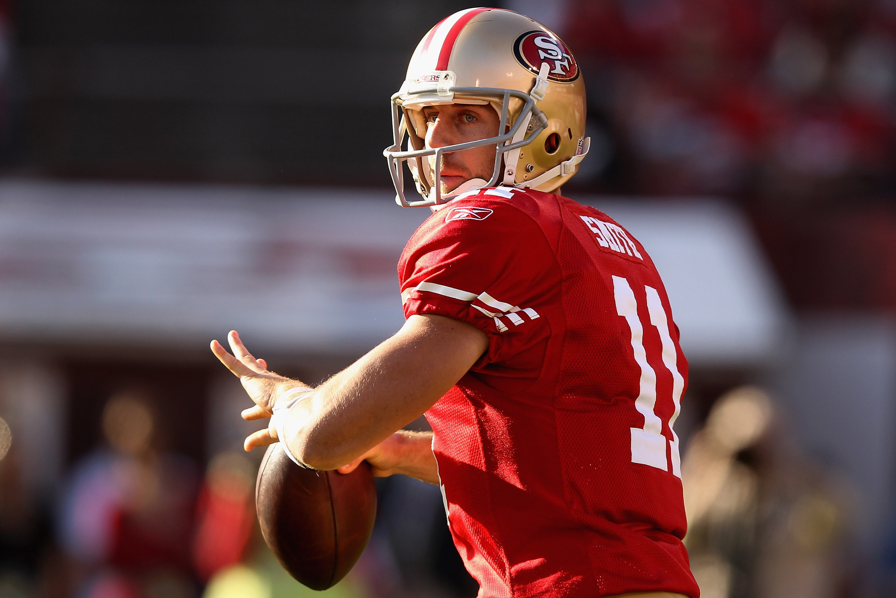 San Francisco 49ers quarterback Alex Smith is forced out of bounds by  News Photo - Getty Images