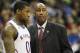 KANSAS CITY, MO - MARCH 09: Assistant coach and former NBA player Danny Manning talks to Thomas Robinson #0 of the Kansas Jayhawks during the second half of their 81 to 72 loss to the Kansas Jayhawks during the semifinals of the 2012 Big 12 Men's Basketball Tournament at Sprint Center on March 9, 2012 in Kansas City, Missouri. (Photo by Jamie Squire/Getty Images)