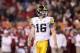 TEMPE, AZ - DECEMBER 30: Quarterback James Vandenberg #16 of the Iowa Hawkeyes during the Insight Bowl against the Oklahoma Sooners at Sun Devil Stadium on December 30, 2011 in Tempe, Arizona. The Sooners defeated the Hawkeyes 31-14. (Photo by Christian Petersen/Getty Images)