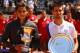 ROME, ITALY - MAY 21: Rafael Nadal of Spain holds his winners trophy after defeating Novak Djokovic of Serbia in their final match during day ten of the Internazionali BNL d'Italia 2012 at the Foro Italico Tennis Centre on May 21, 2012 in Rome, Italy. (Photo by Clive Brunskill/Getty Images)