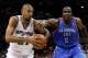 SAN ANTONIO, TX - MAY 27: Tim Duncan #21 of the San Antonio Spurs drives to the basket against Kendrick Perkins #5 of the Oklahoma City Thunder in the first quarter in Game One of the Western Conference Finals of the 2012 NBA Playoffs at AT&T Center on May 27, 2012 in San Antonio, Texas. NOTE TO USER: User expressly acknowledges and agrees that, by downloading and or using this photograph, user is consenting to the terms and conditions of the Getty Images License Agreement. (Photo by Tom Pennington/Getty Images)