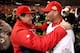 ST LOUIS, MO - OCTOBER 28: (L-R) Manager Tony La Russa and Albert Pujols #5 of the St. Louis Cardinals celebrate after defeating the Texas Rangers 6-2 to win the World Series in Game Seven of the MLB World Series at Busch Stadium on October 28, 2011 in St Louis, Missouri. (Photo by Jamie Squire/Getty Images)