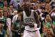 BOSTON, MA - JUNE 01: Kevin Garnett #5 of the Boston Celtics reacts in the second half against the Miami Heat in Game Three of the Eastern Conference Finals in the 2012 NBA Playoffs on June 1, 2012 at TD Garden in Boston, Massachusetts. NOTE TO USER: User expressly acknowledges and agrees that, by downloading and or using this photograph, User is consenting to the terms and conditions of the Getty Images License Agreement. (Photo by Jim Rogash/Getty Images)